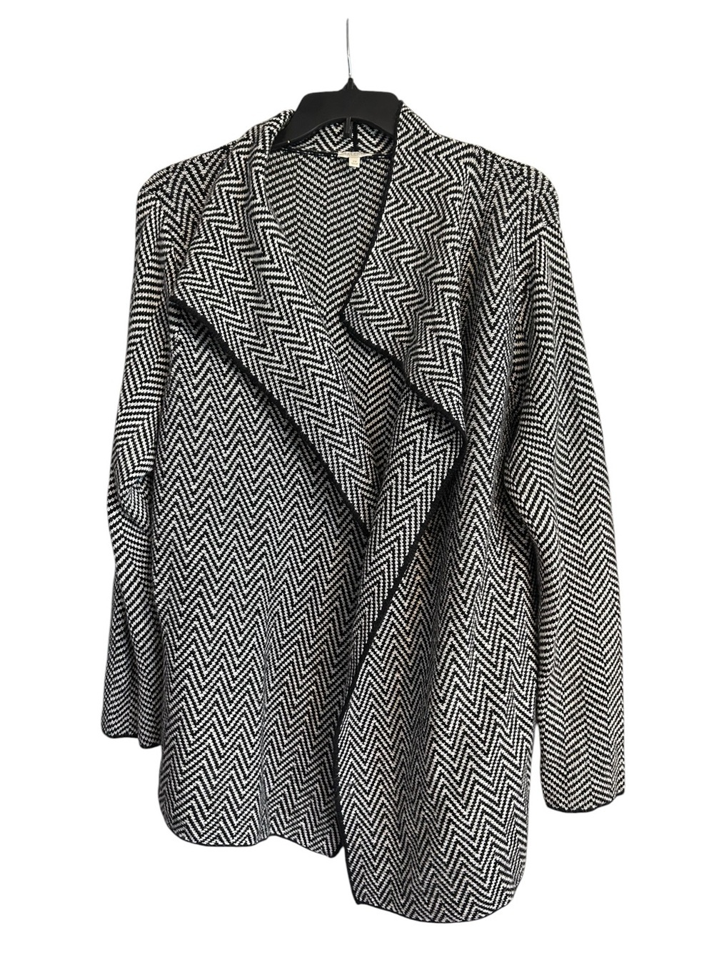 Talbots Women's Black & White Herringbone Open Front Coatigan - Picture 5 of 9